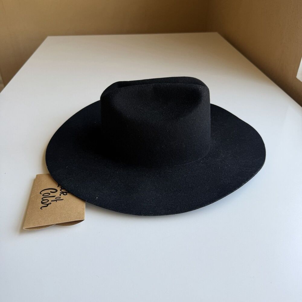 Lack of Color The River Hat Black Wool Felt Wide Brim Western Fedora Medium 57cm - Picture 5 of 9